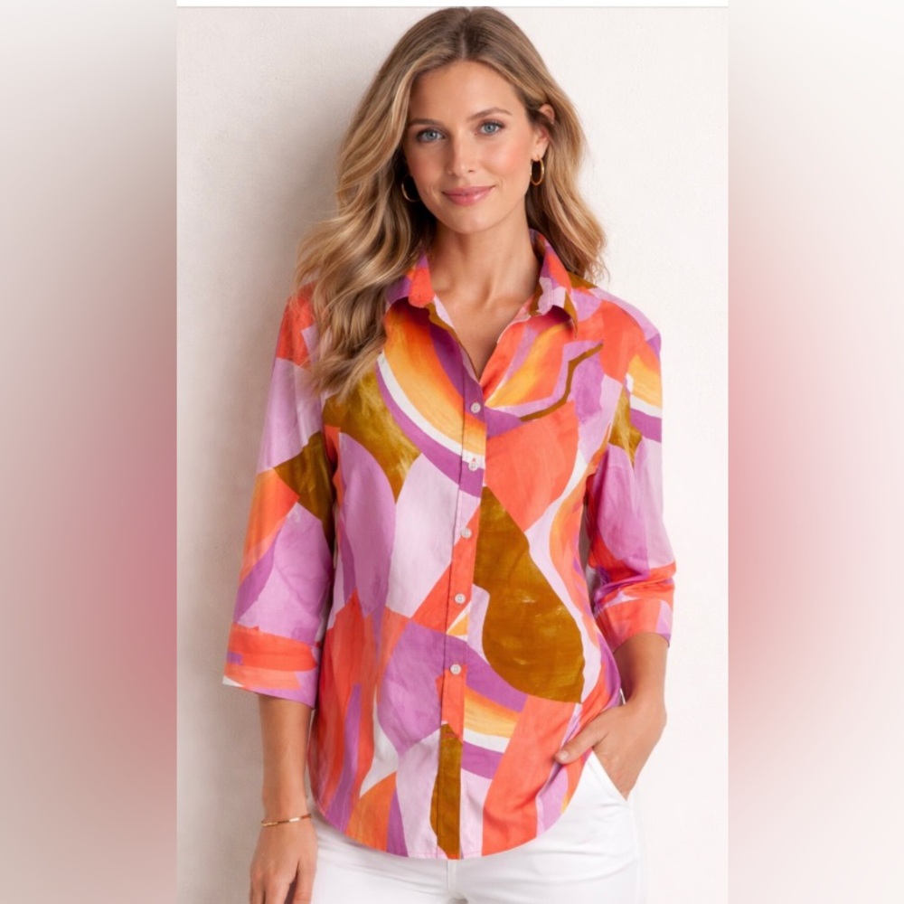 Chico's Multicolor Abstract Button-Down Shirt - image 1